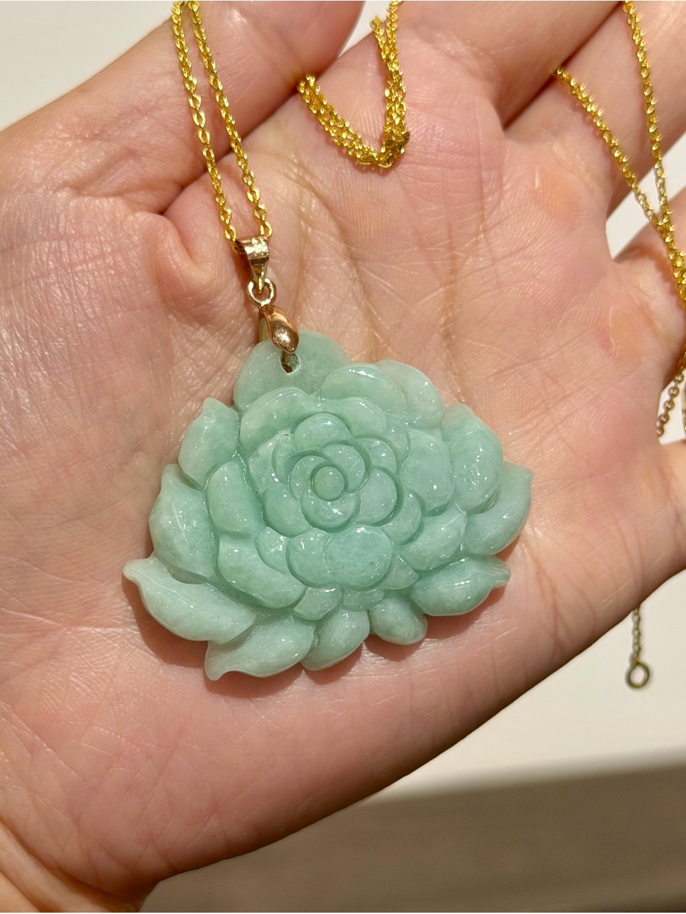 New Natural Jadeite Lotus Flower Pendant Necklace with S925 Sterling Silver Bail